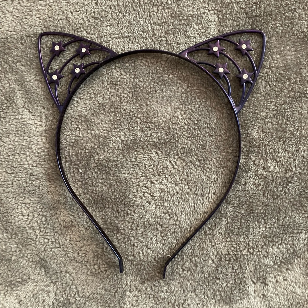 Purple metal cat ear headband with stars and rhinestones